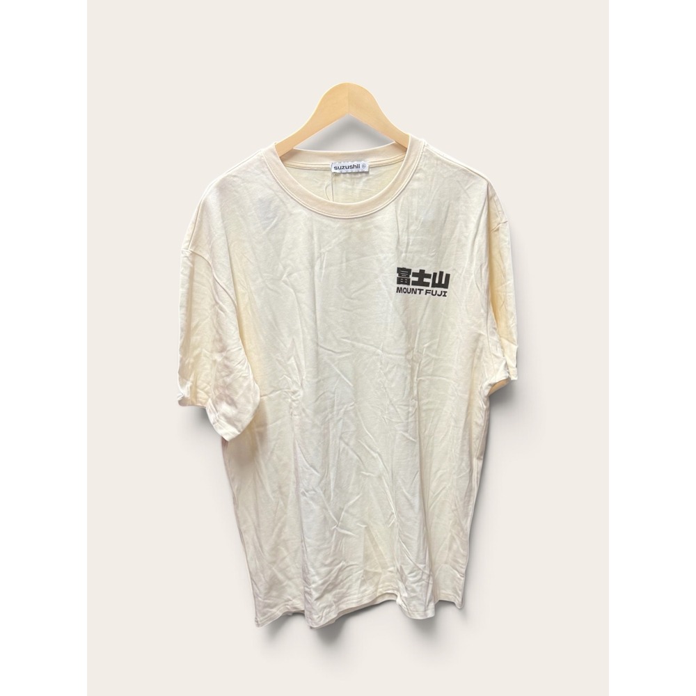 Suzushii Mount Fuji Japanese Graphic T-Shirt Cream Cotton Mens XL NWT